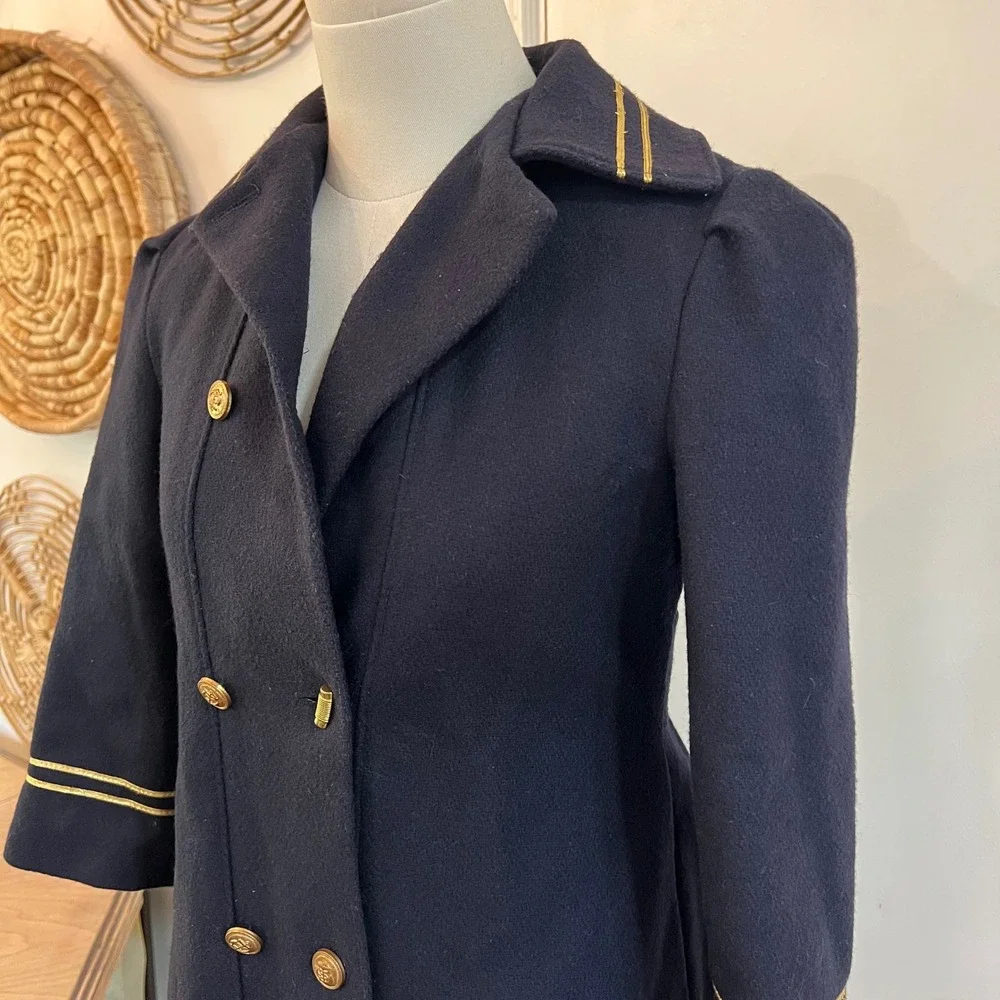 Vintage Freeway Fashions Navy Wool Double Breasted Military Pea Coat Girls 7